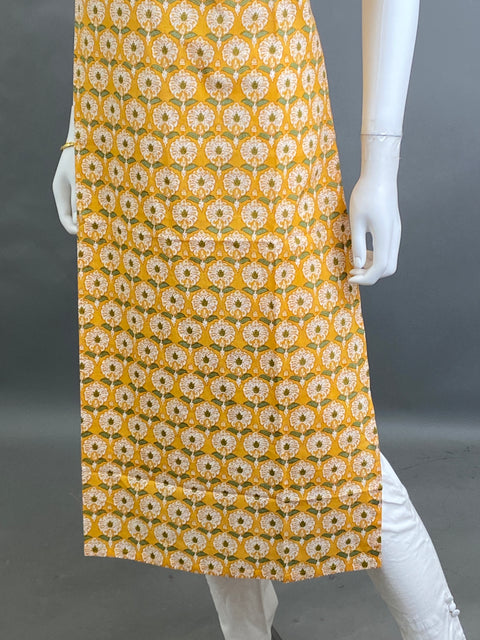 Yellow cotton Straight Kurti
