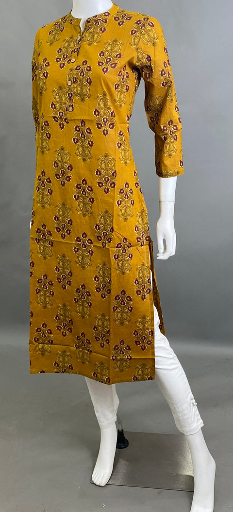 Mustard cotton Straight Kurti