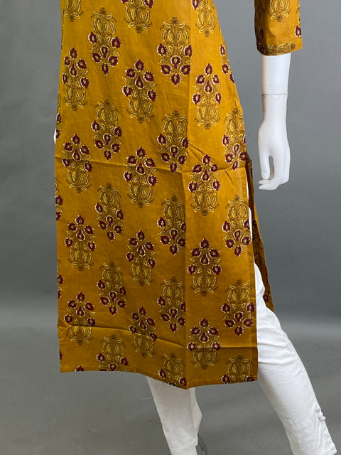 Mustard cotton Straight Kurti