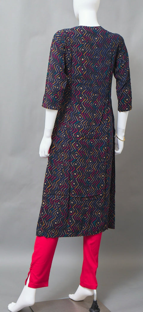 Navy Blue & Orange Straight Kurti