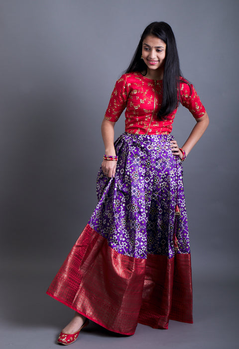 Crop Top and Patola Lehenga With Traditional Borders